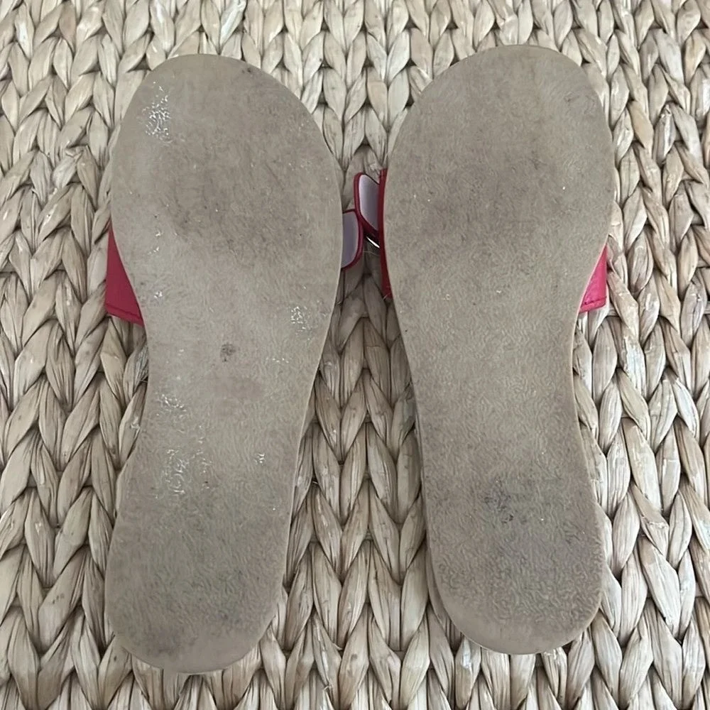 Women's ZARA Basic Red Leather Espadrlle‎ Buckle Flat Sandals Slides sz 8.5 - 39